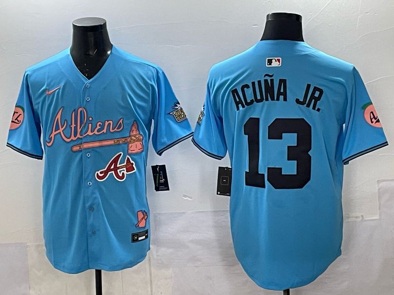 Men Atlanta Braves Nike #13 Acuna jr Light blue 5th generation Joint Name 2025 MLB Jersey 08